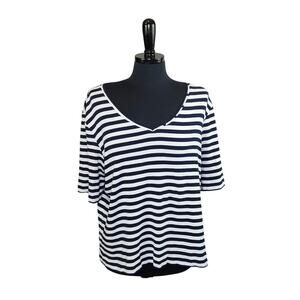 Chico's The Ultimate Tee 100% Cotton T Shirt  V Neck Striped Nautical